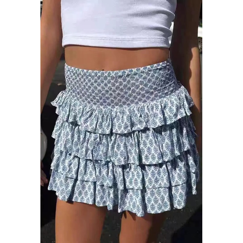 Subdued Blue And White Ruffle Skirt Subdued ✰ Mini Ruffle Shirred