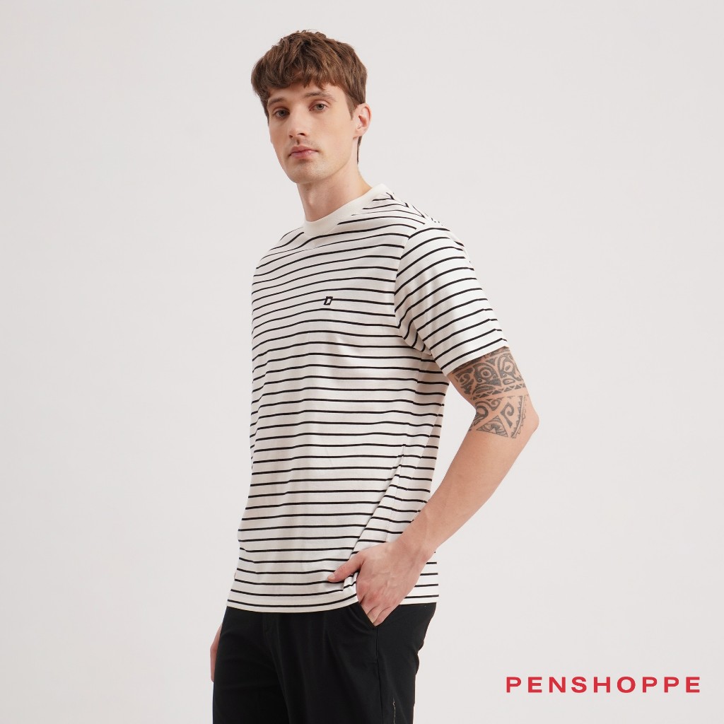 Penshoppe Regular Fit Striped T Shirt For Men Black Off White Tshirt T shirt Shopee Philippines