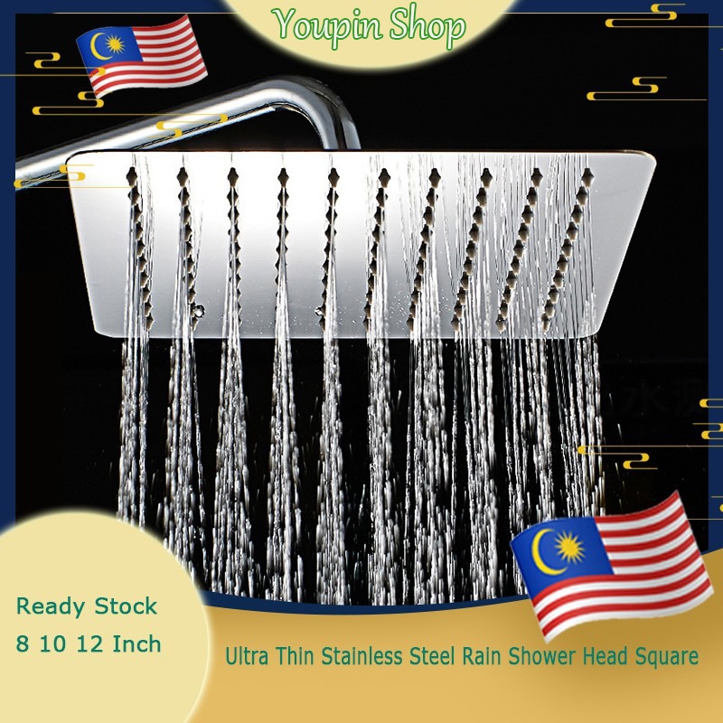 12 Inch Ultra Thin 304 Stainless Steel Rain Shower Head Bathroom Square ...