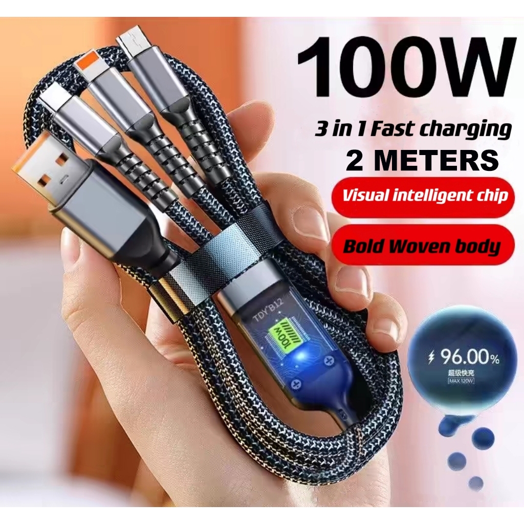 Portable Transparent Chip 3 in 1 100W Cable Fast Charging Data Line ...