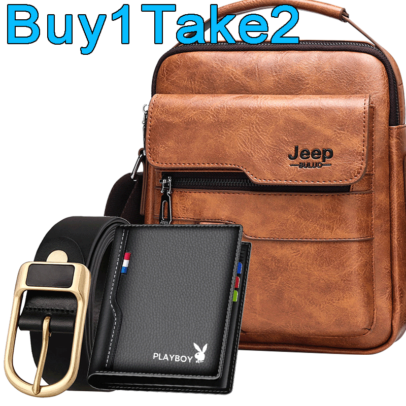 Jeep Men's Leather Messenger Bag Large Capacity Cross-body Bag Leather  Shoulder Bags Handbag for Men