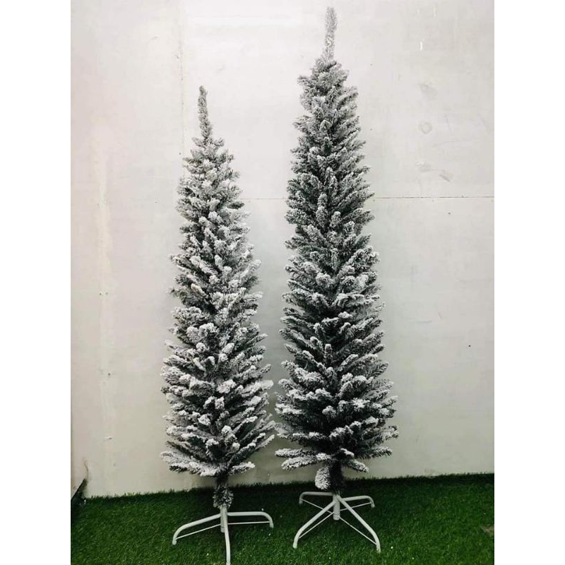 Flocked slim snow conifer Christmas tree for sale! Space Saver Sizes 5