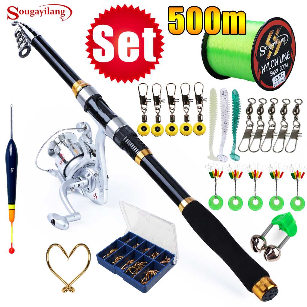 Set 1.8m-2.4m Telescopic Rod 5.2:1 Gear Ratio Spinning Reel with