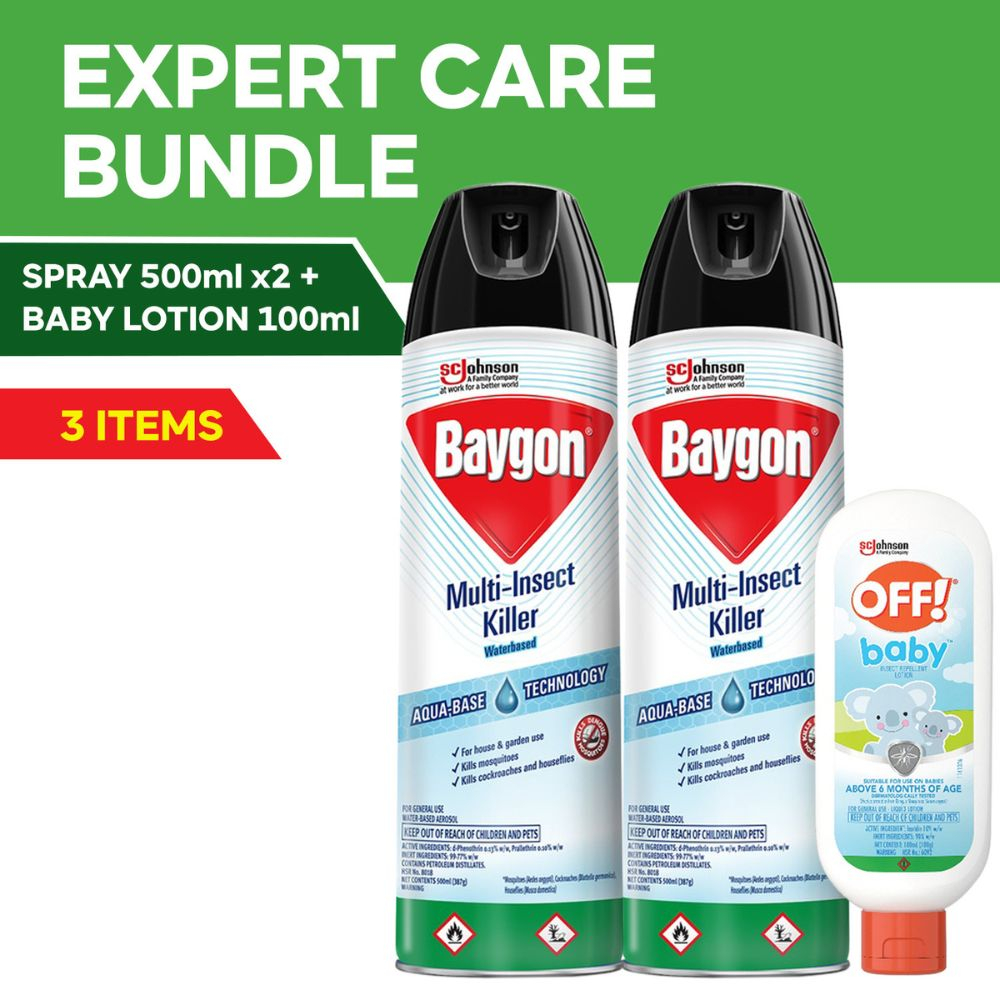 Baygon Multi Insect Killer WaterBased Twin (500ml x2) & OFF! Mosquito