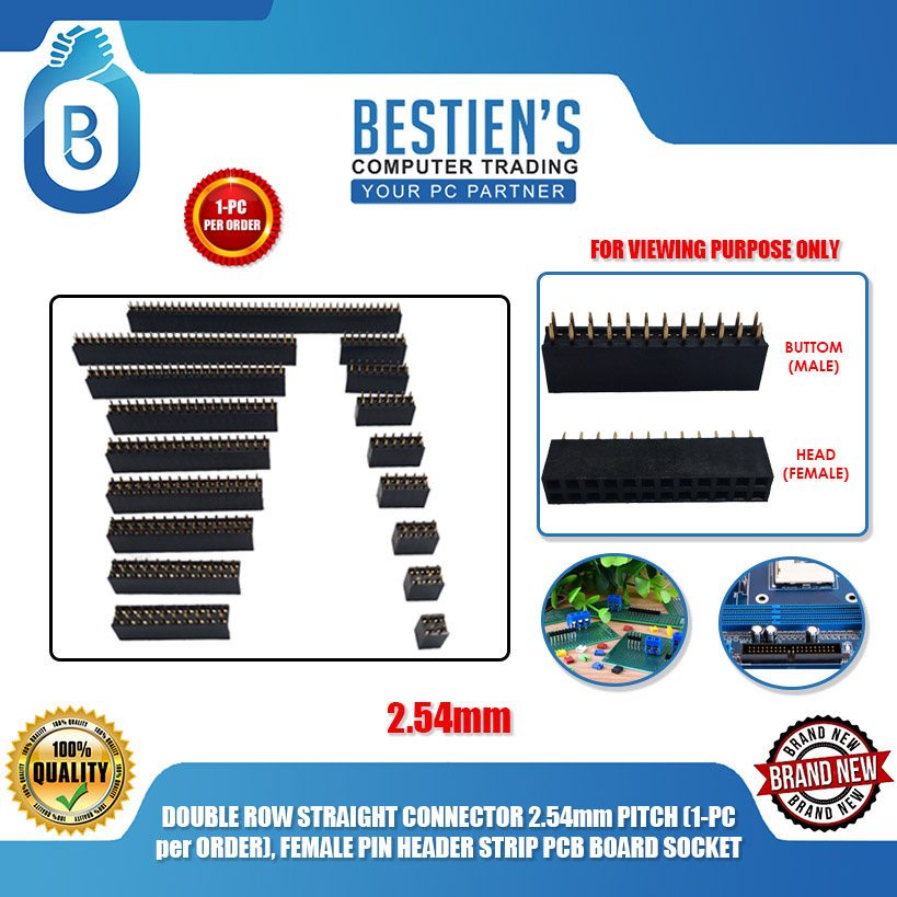 DOUBLE ROW STRAIGHT CONNECTOR 2.54mm PITCH(1-PC per ORDER), FEMALE PIN