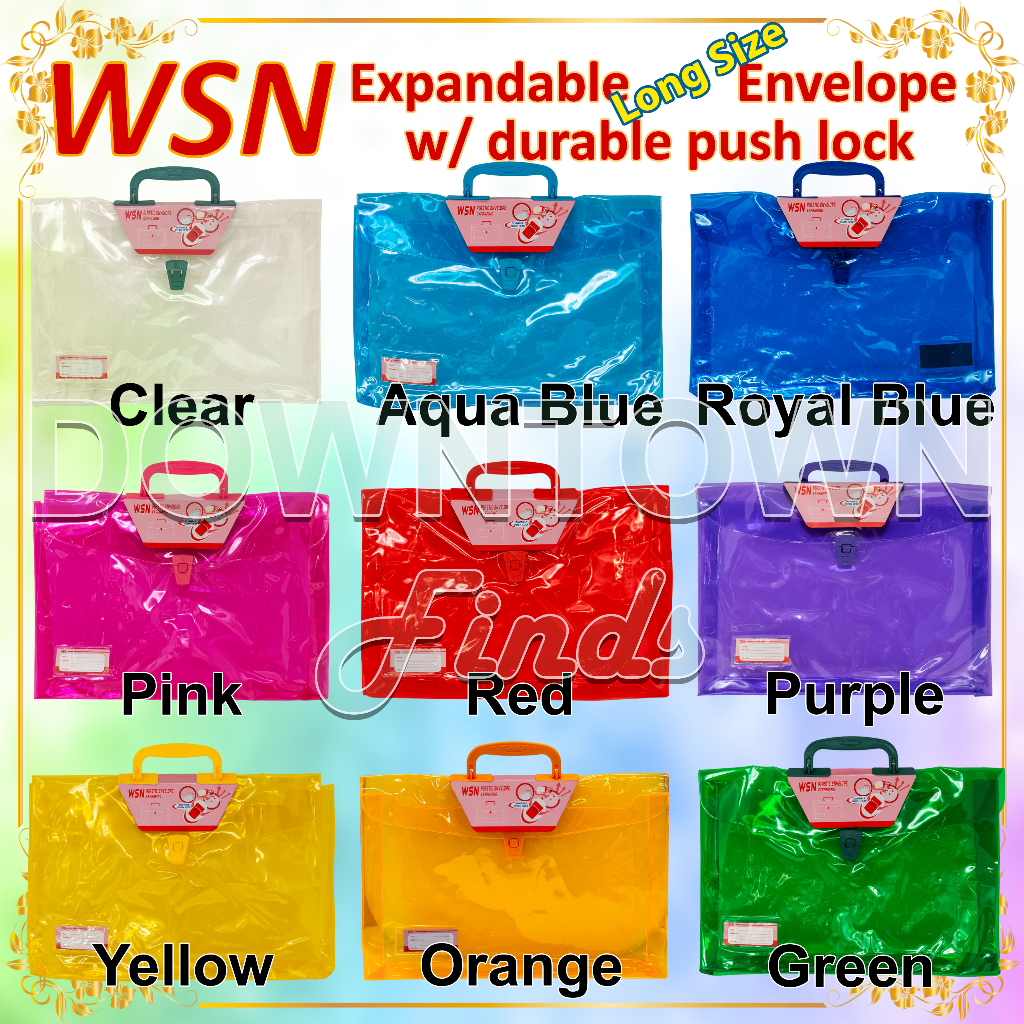 WSN Expandable LONG Plastic Envelope pushlock handle 11 x 15 inches ...