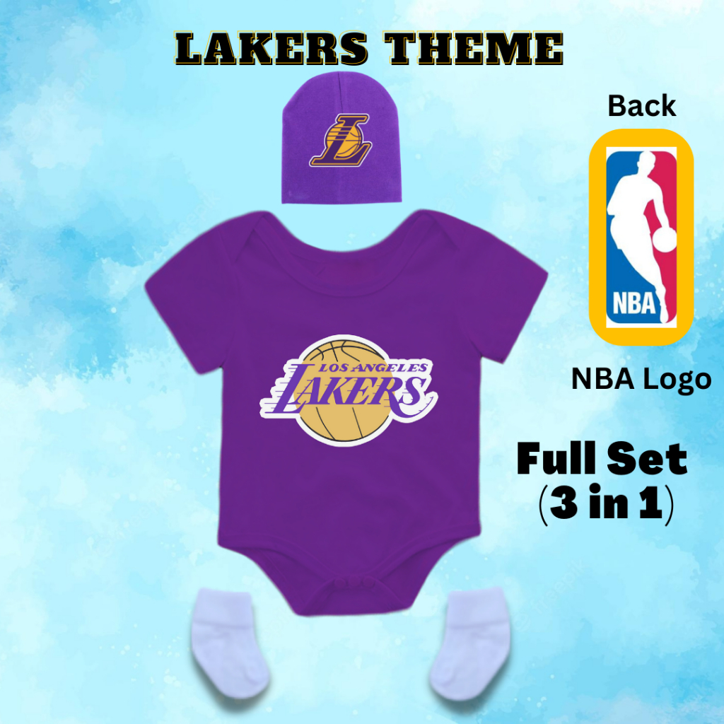 FULL SET (3 in 1) Baby Romper Monthly Milestone NBA Lakers Theme