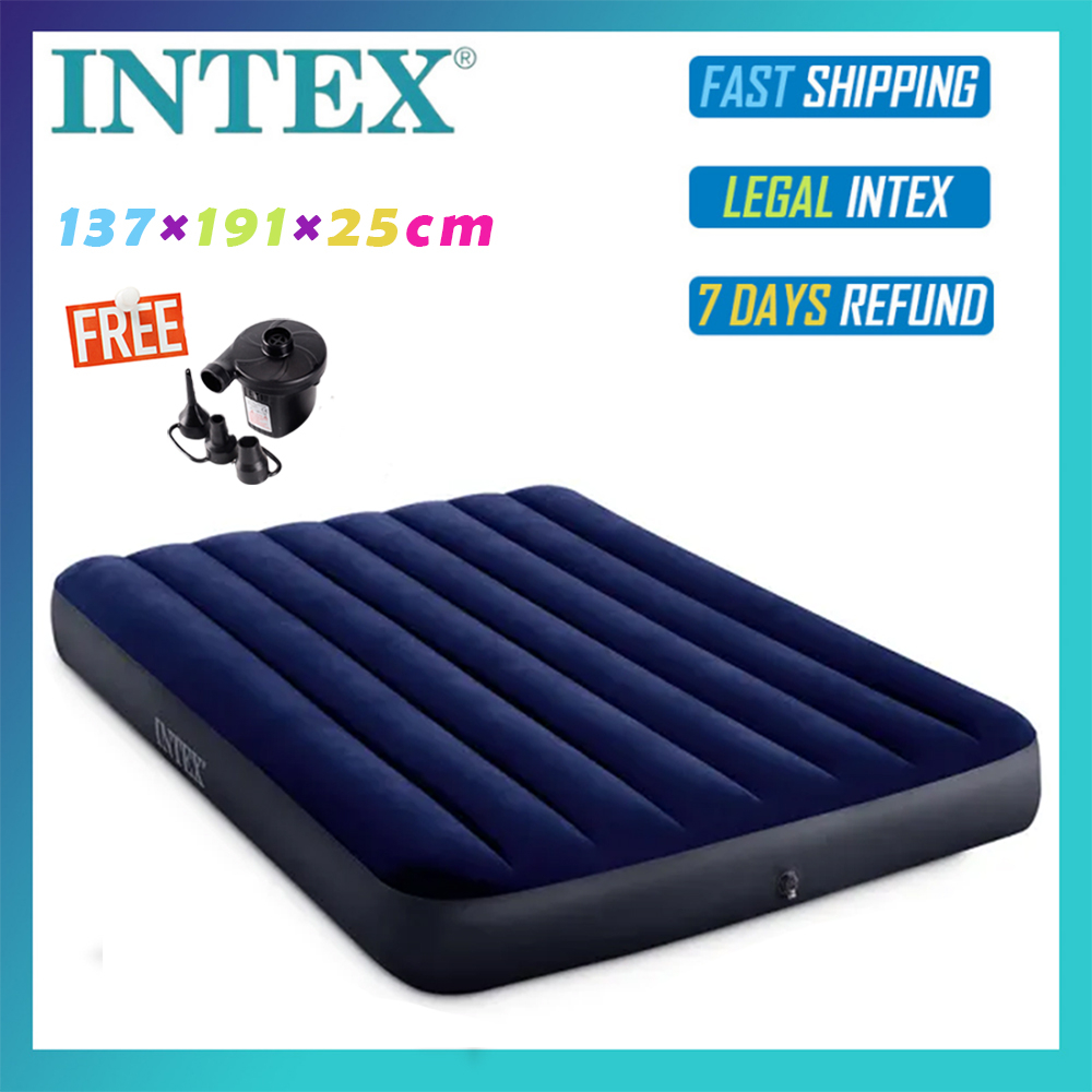 INTEX 64758 Double Dura-Beam Series Classic Downy Airbed With Air Pump ...