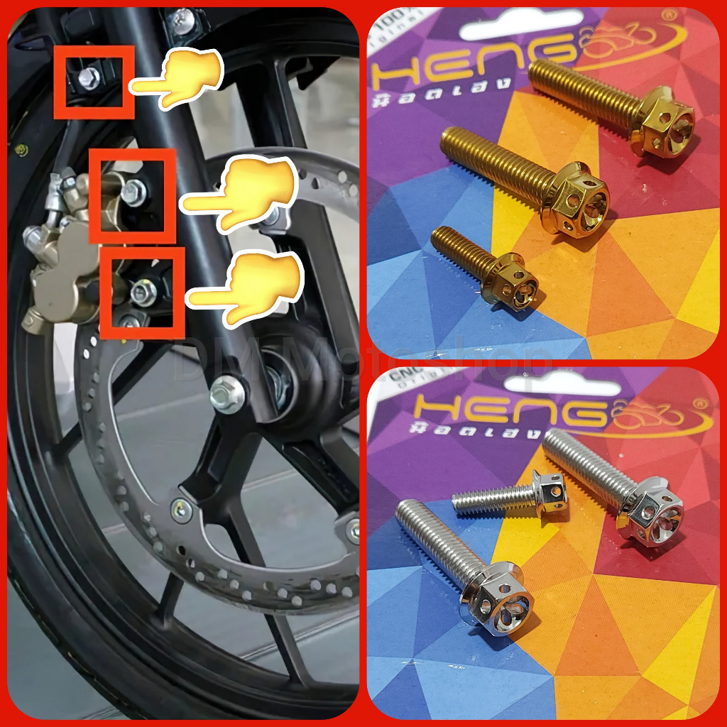 Heng Gold & White Front Brake Caliper Retaining Bolt (3 Pieces