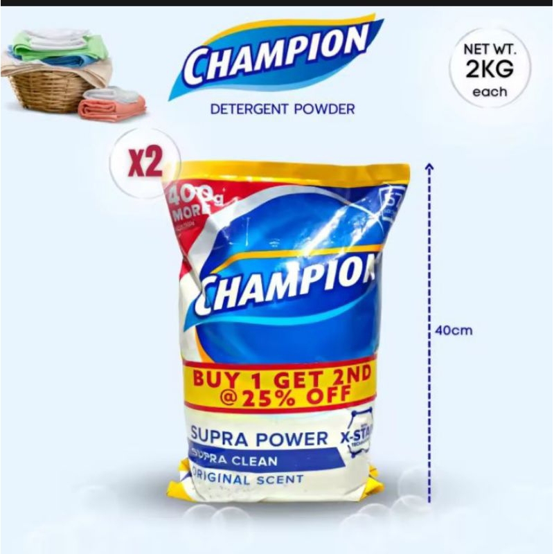 champion detergent powder supra power clean original scent 2 X 2kg