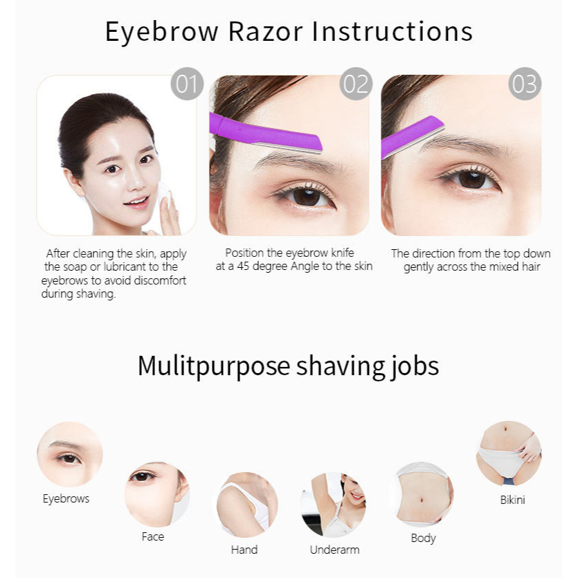 Foldable eyebrow razor 10 pieces eyebrow trimming blades stainless ...