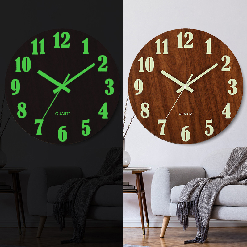 Wooden wooden luminous wall clock, silent clock, creative luminous ...