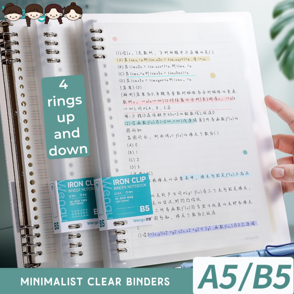 schoolhaul clear binder notebooks/a5 b5 loose leaf binder/ 4 dividers 56 line leaves/8 rings