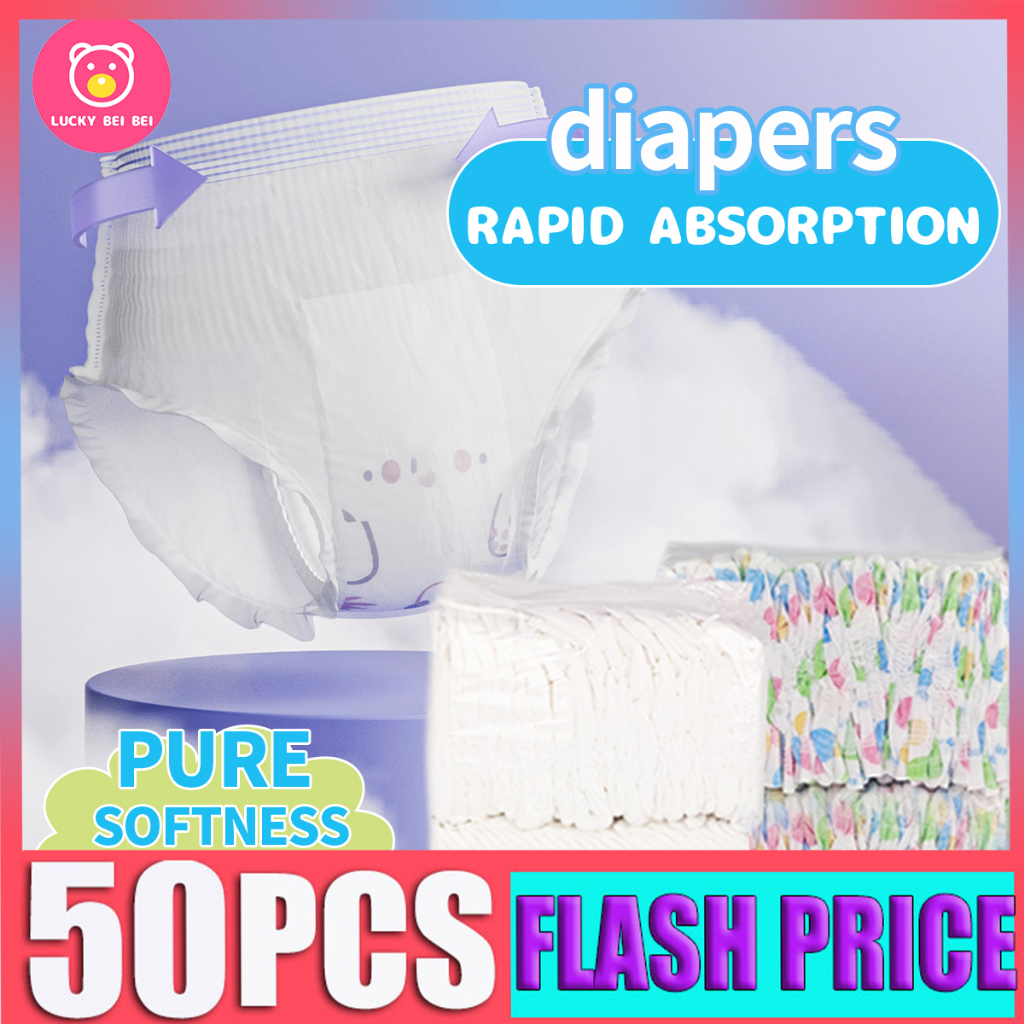 LUCKY BEI BEI 50Pcs Baby Disposable Diapers Baby Diaper Pants Tape For