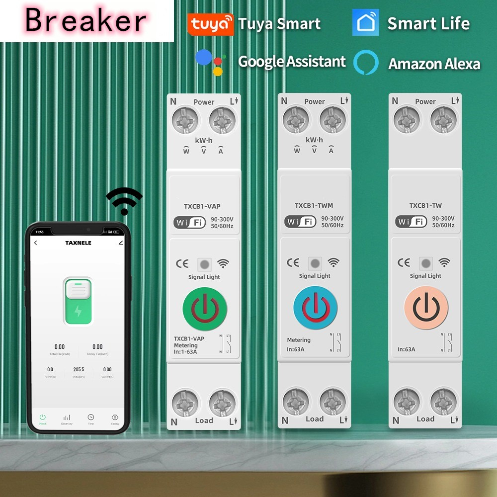 WIFI Smart Circuit Breaker 1P 63A Power Metering Energy Meter DIN Rail ...