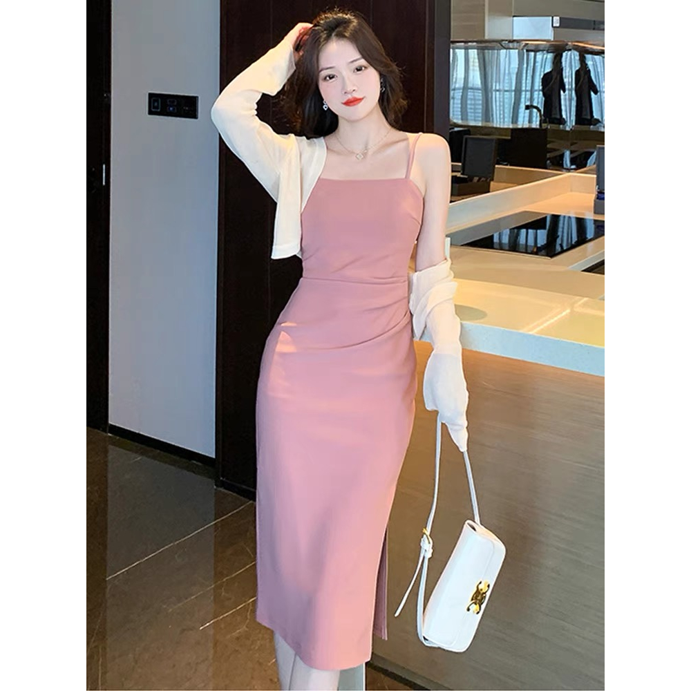 pink fairy dress with slit halter long formal elegant sexy cocktail ...