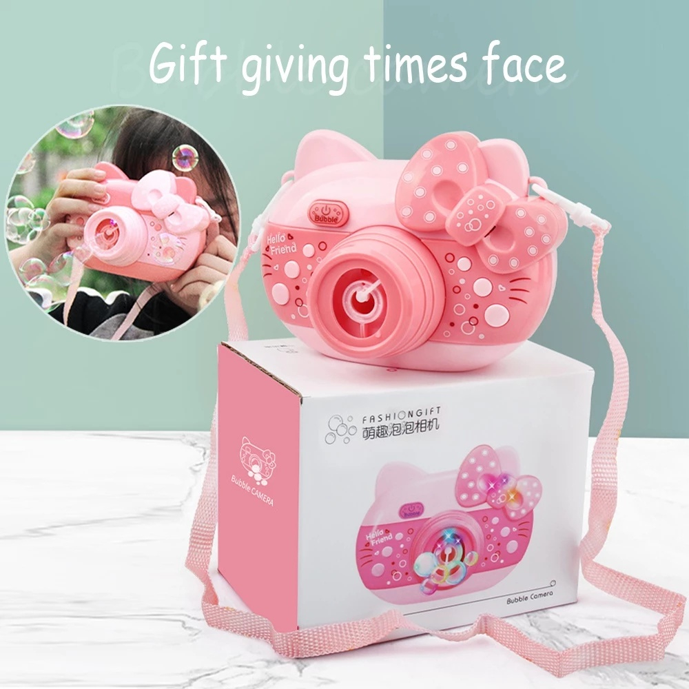LINLAN NEW COD HELLO KITTY BUBBLE CAMERAW/ LIGHTS AND SOUNDD BUBBLE BLOWER MAKER MACHINE TOYS