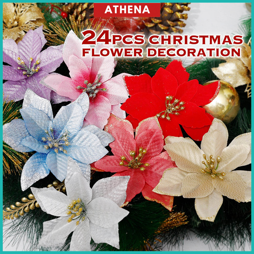 24pcs Gold powder multicolor christmas flower Artificial Flowers