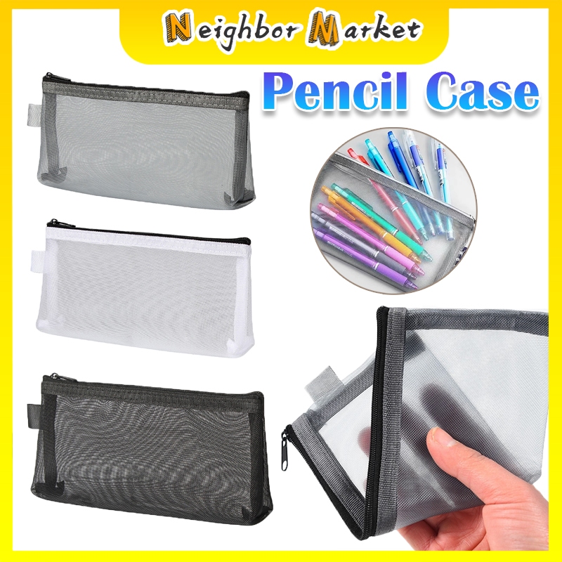 Transparent Grid Mesh Pencil Bag Single Layer Large Capacity Stationery