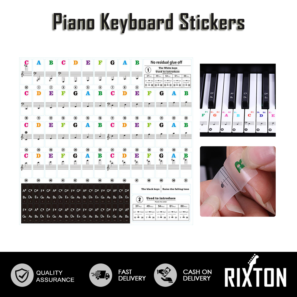 Rixton Piano Keyboard Transparent Stickers for 37/49/54/61/88 Keys ...
