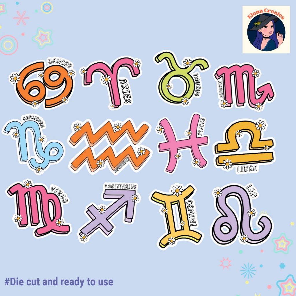 Cute Pastel Zodiac Sign Sticker Vinyl For Laptops, Journals, Planners ...