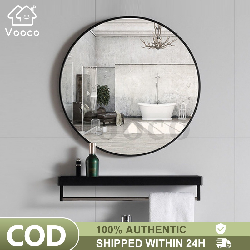 Vooco bathroom round wall-mounted mirror cosmetic mirror with shelf ...