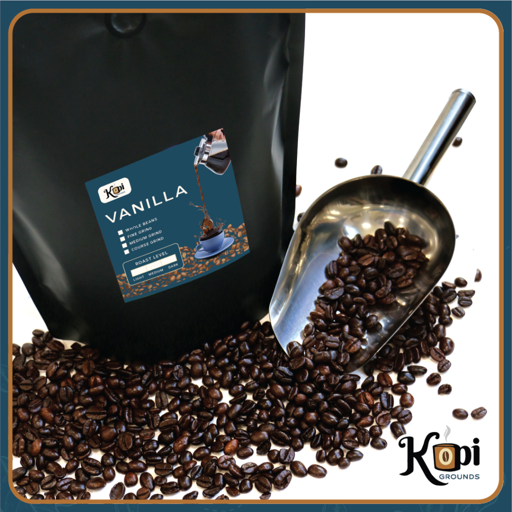 KOPI GROUNDS VANILLA FLAVOURED COFFEE BEAN 1KG, 500G and 250g