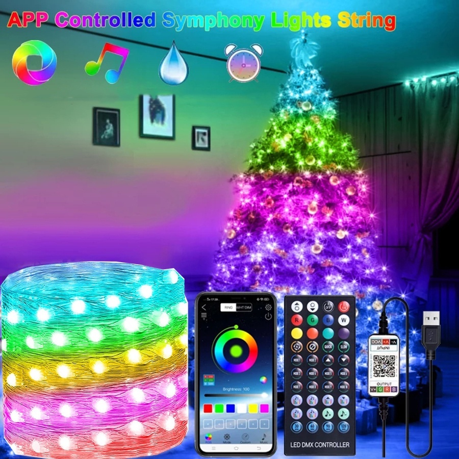 5M/10M/20M Bluetooth LED Magic String Lights DC 5V Waterproof Christmas ...