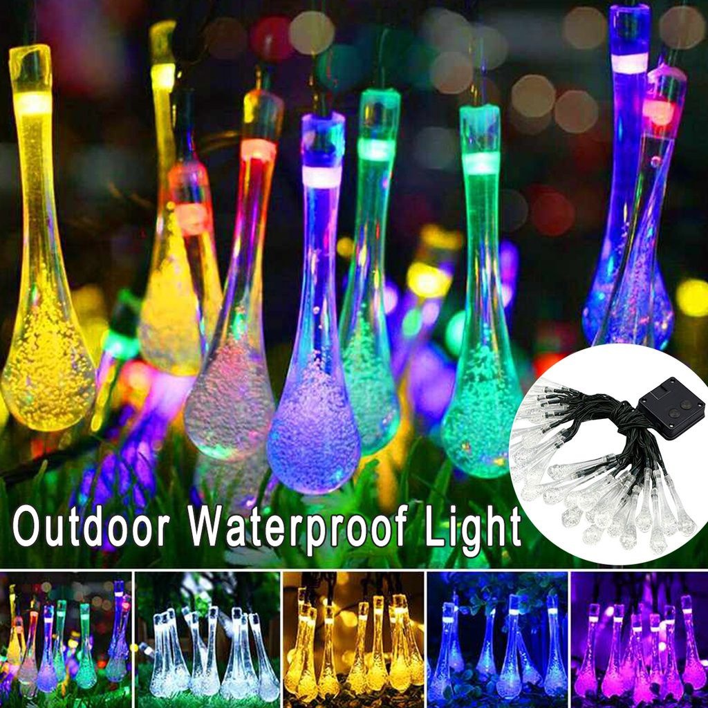 XH612 Solar String Lights 30 LED Water Drop Solar Lights 8 Modes ...