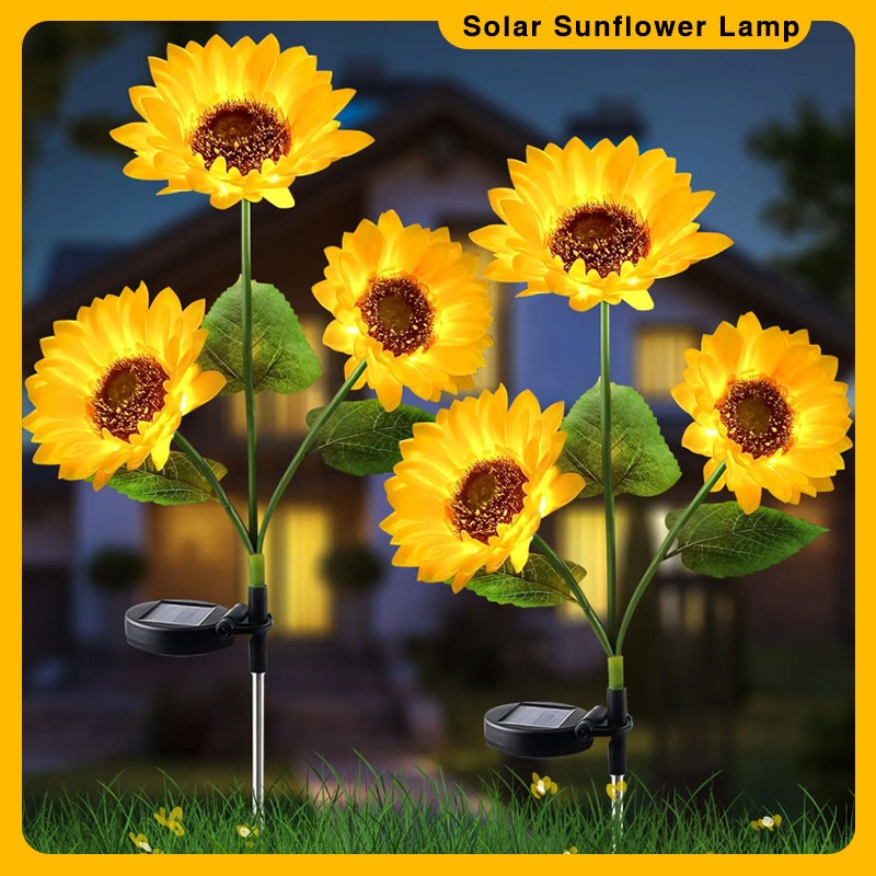 Solar 3Head Sunflower LED Garden Lights Outdoor Waterproof for Home ...