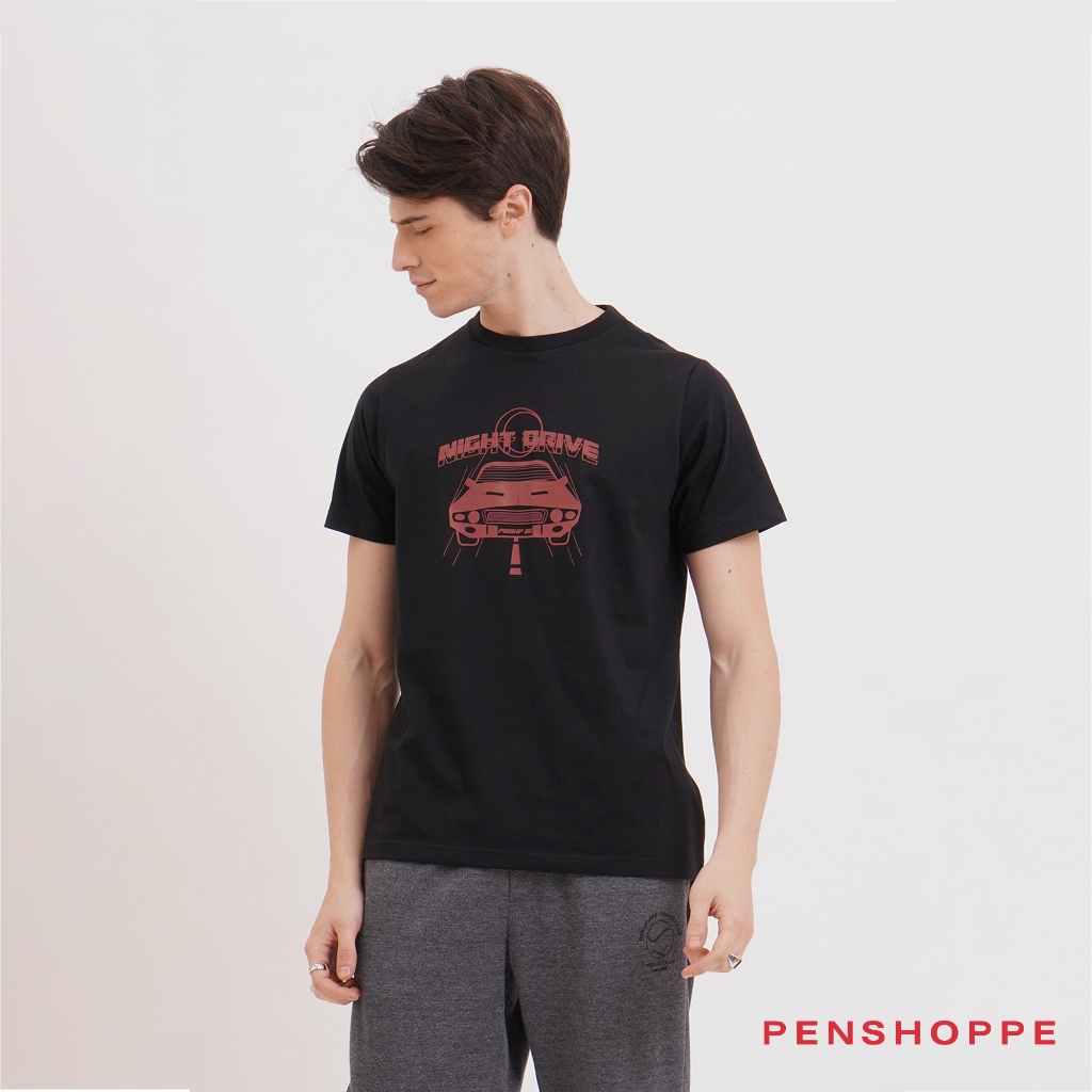 Penshoppe Night Drive Regular Fit Graphic T-Shirt For Men (Black ...