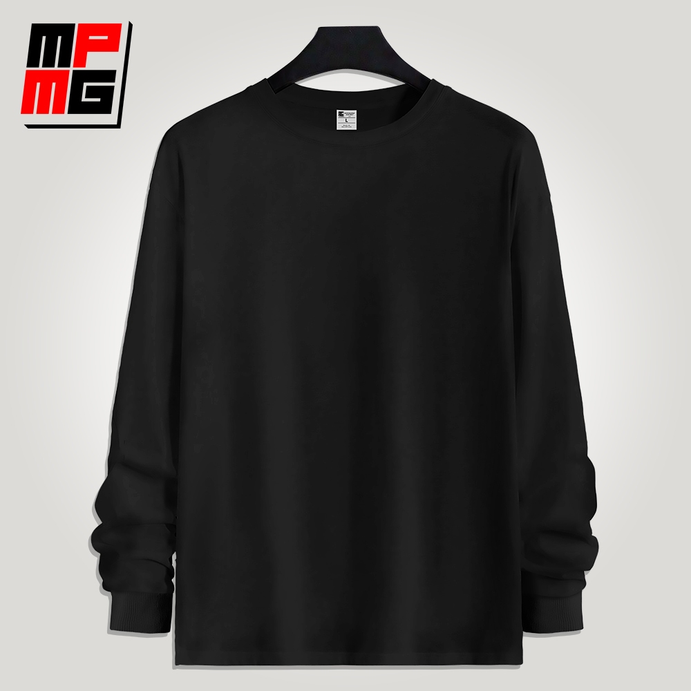 MPMG Plain Round Neck Cotton Long Sleeve Tshirt Clothes Menswear ...