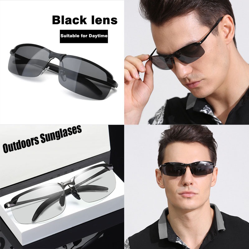Day Night Vision Sunglasses Men Outdoor Sport Photochromic Driving Glasses  Rimless Shades fishing
