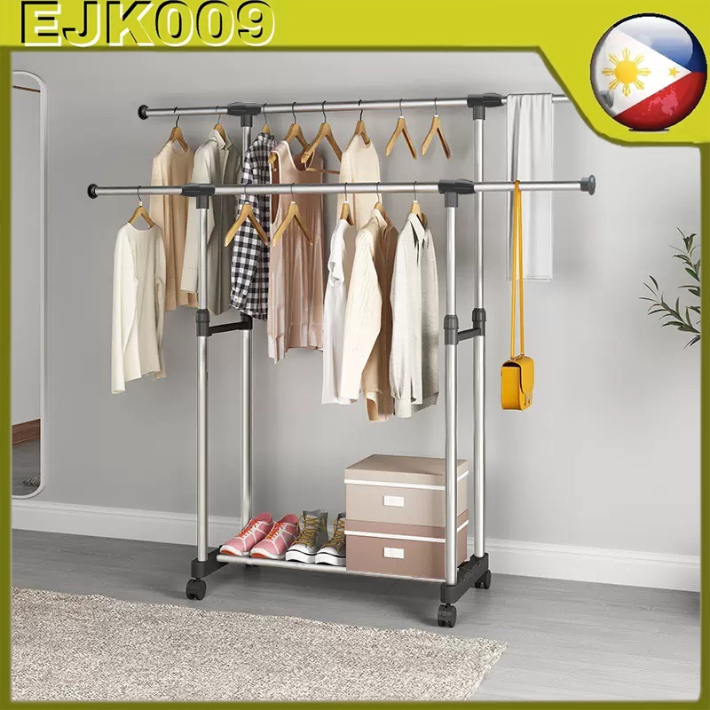♡COD♡ Double Pole Clothes Rack Adjustable Drying Racks For Organizing Shopee Philippines