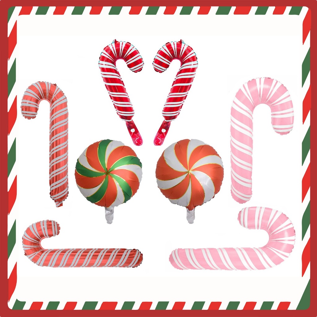 46Pcs Christmas Candy Foil Balloons - Candy Cane & Star Mylar Balloon Garland Kit