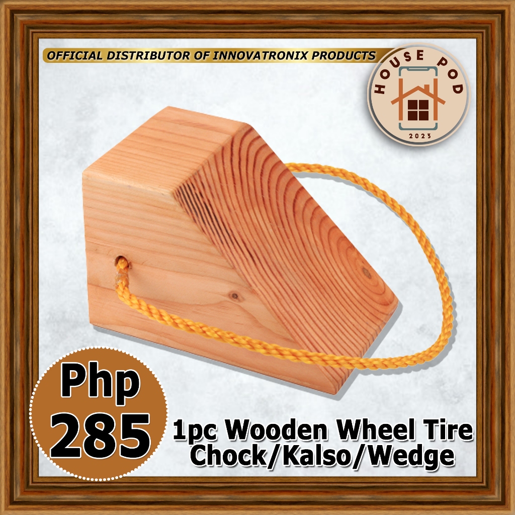 Housepod 1pc Wooden Wheel Tire Chock/Kalso/Wedge (4 inches x 4 inches x