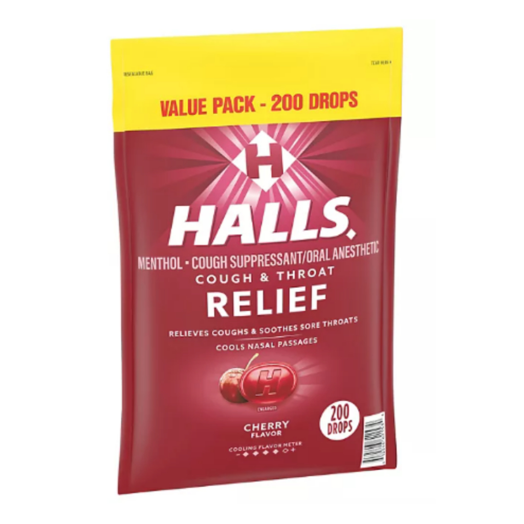 Halls Menthol Cough Suppressant/Oral Anesthetic Cough Cools Nasal Passages (Cherry Flavor) 200