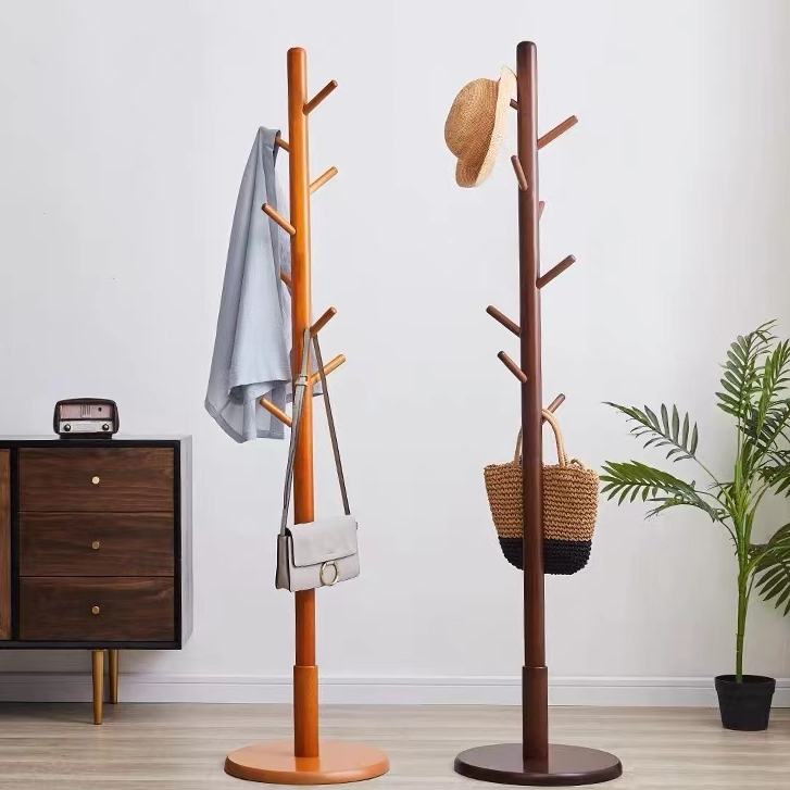 Solid Wood Coat Rack TreeShaped Clothes Rack Bedroom Wooden Clothes