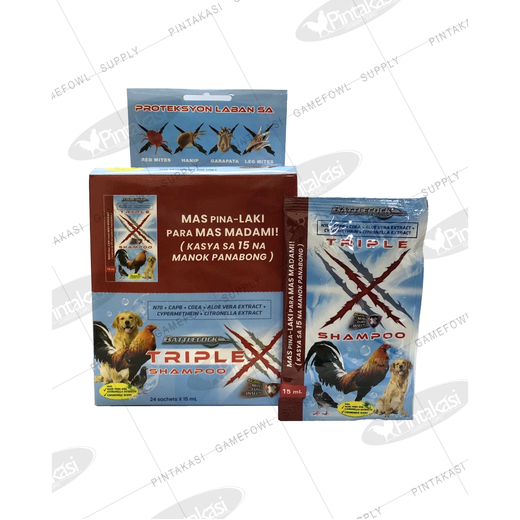 NEW PACKAGING 1 box Triple X Shampoo 15mL x 24 sachet of Battlecock ...