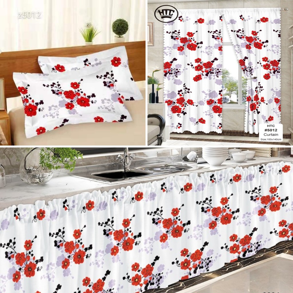 COD Red Plum Curtains Bedsheet Set Sale for Home Room Window Same