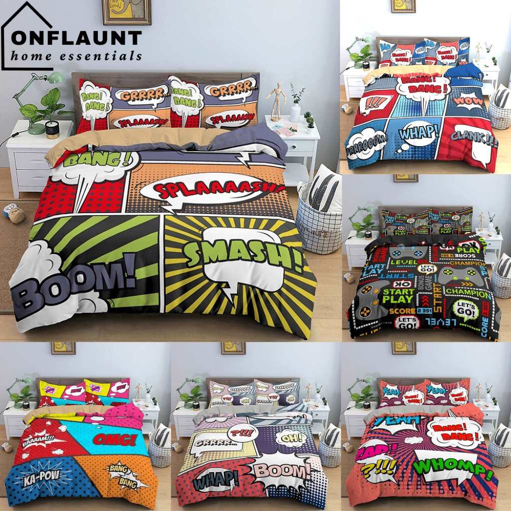OnFlaunt 3in1 Comic Quotes Bedsheet Set Fully Garterized Fitted Sheet