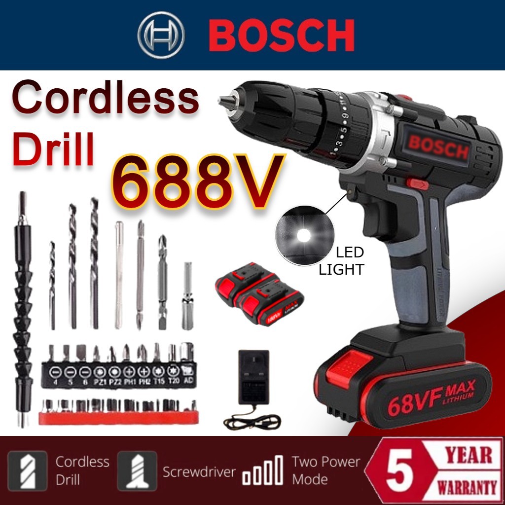 BOSCH Cordless Drill 688VF [With LED] Screwdriver Electric Drill Set
