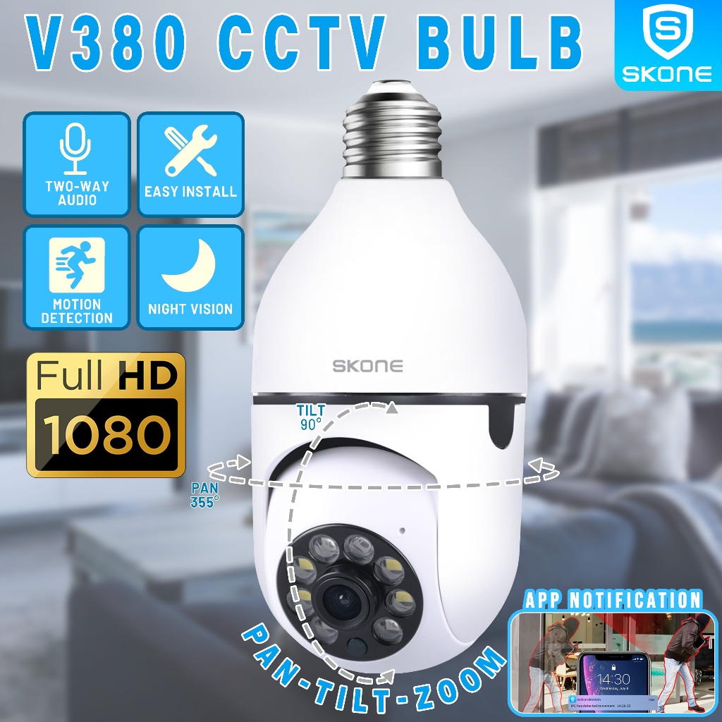 Bulb PTZ V380 CCTV Bulb Camera 360 Panoramic IP Camera Night Vision