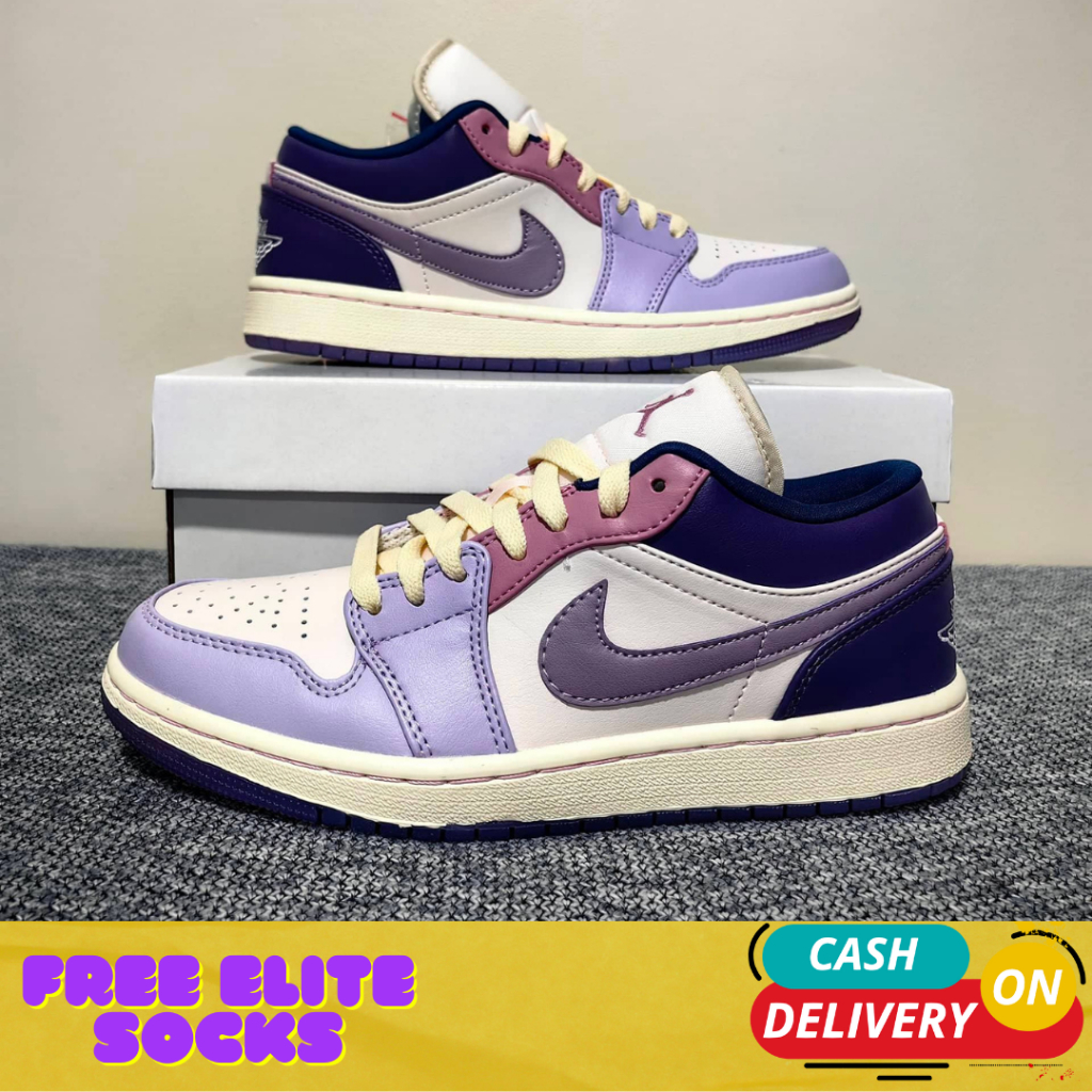Jordan 1 Low Pastel Plum Unisex Sneakers with FREE Elite Socks Shopee