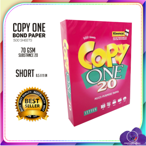 Copy One Bond Paper White Short, Long & A4 Size 70Gsm - 500 sheets per ...