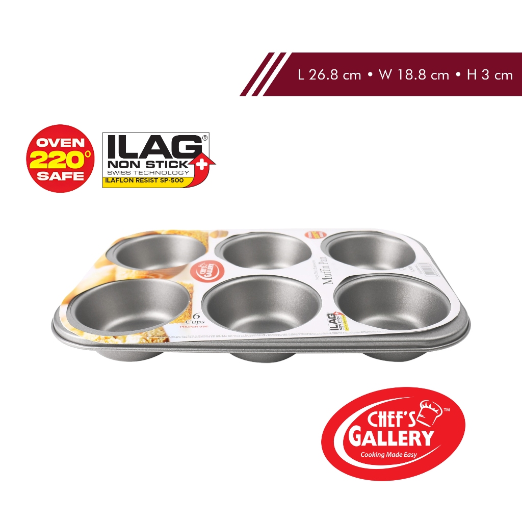 Chef's Gallery Ilag Non-Stick Muffin Pan Oven Safe up to 220˚C / 428°F ...