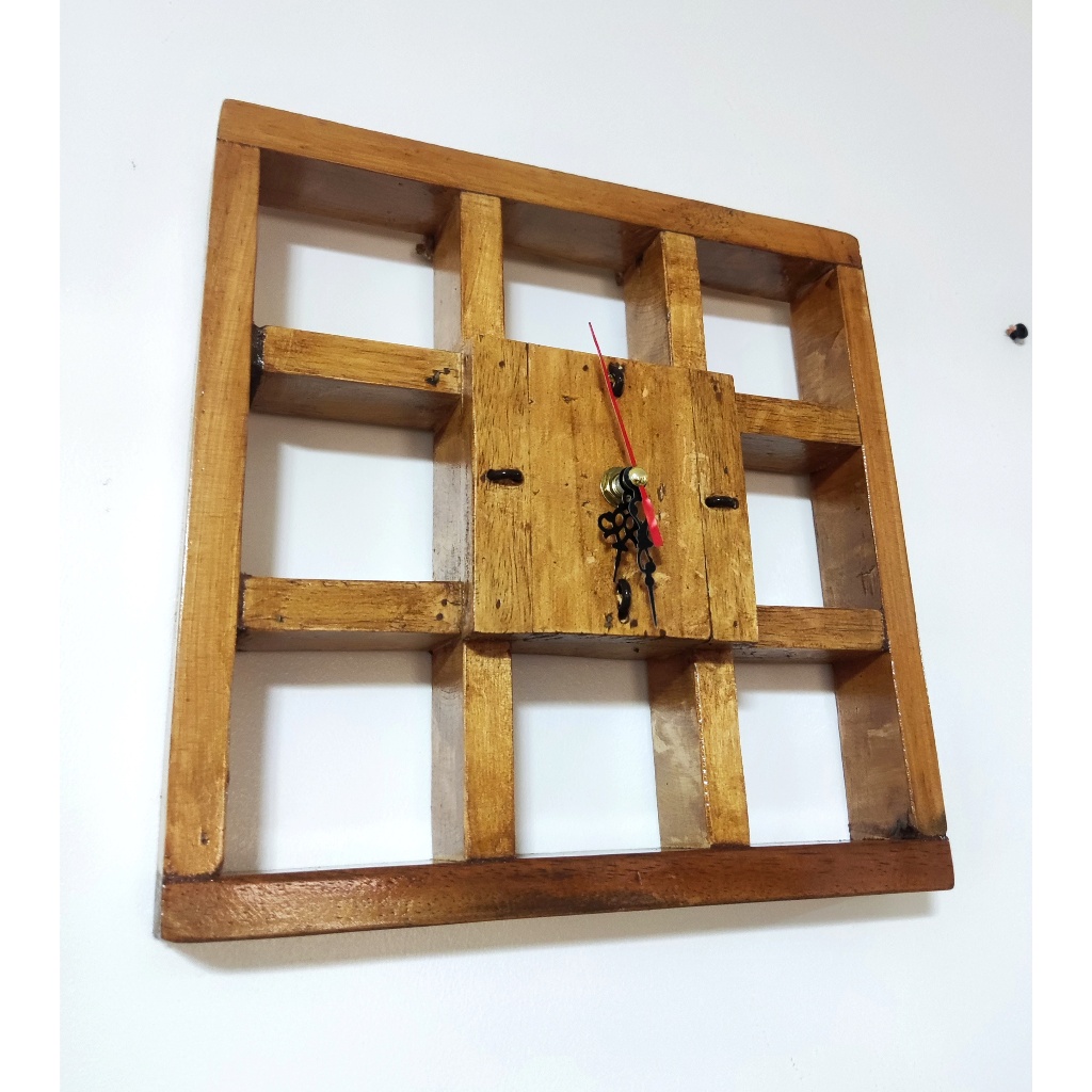 Solid Wood Geometric Square Wall Clock for Home Office Living Room and ...