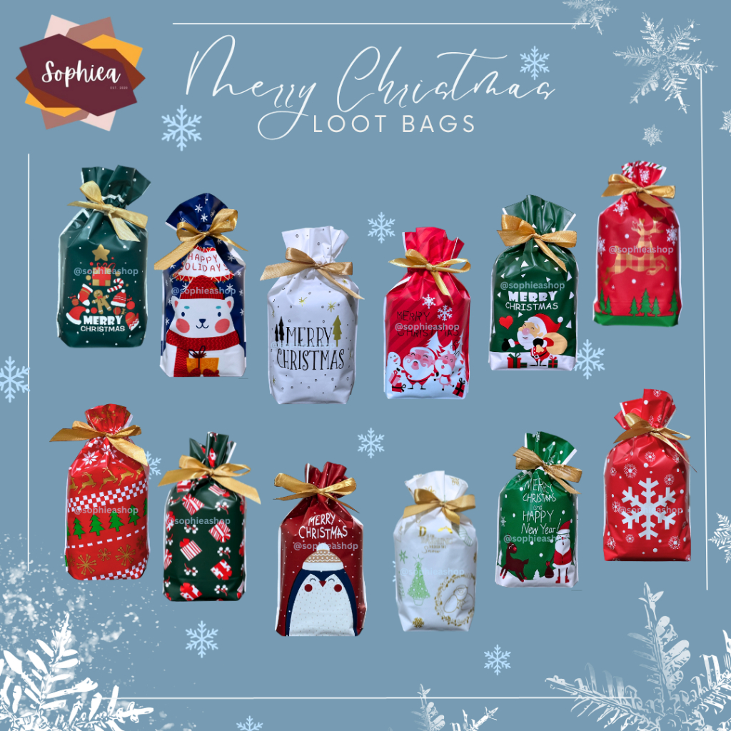 Christmas Drawstring Loot Bag (10PCS) with free Christmas Stickers