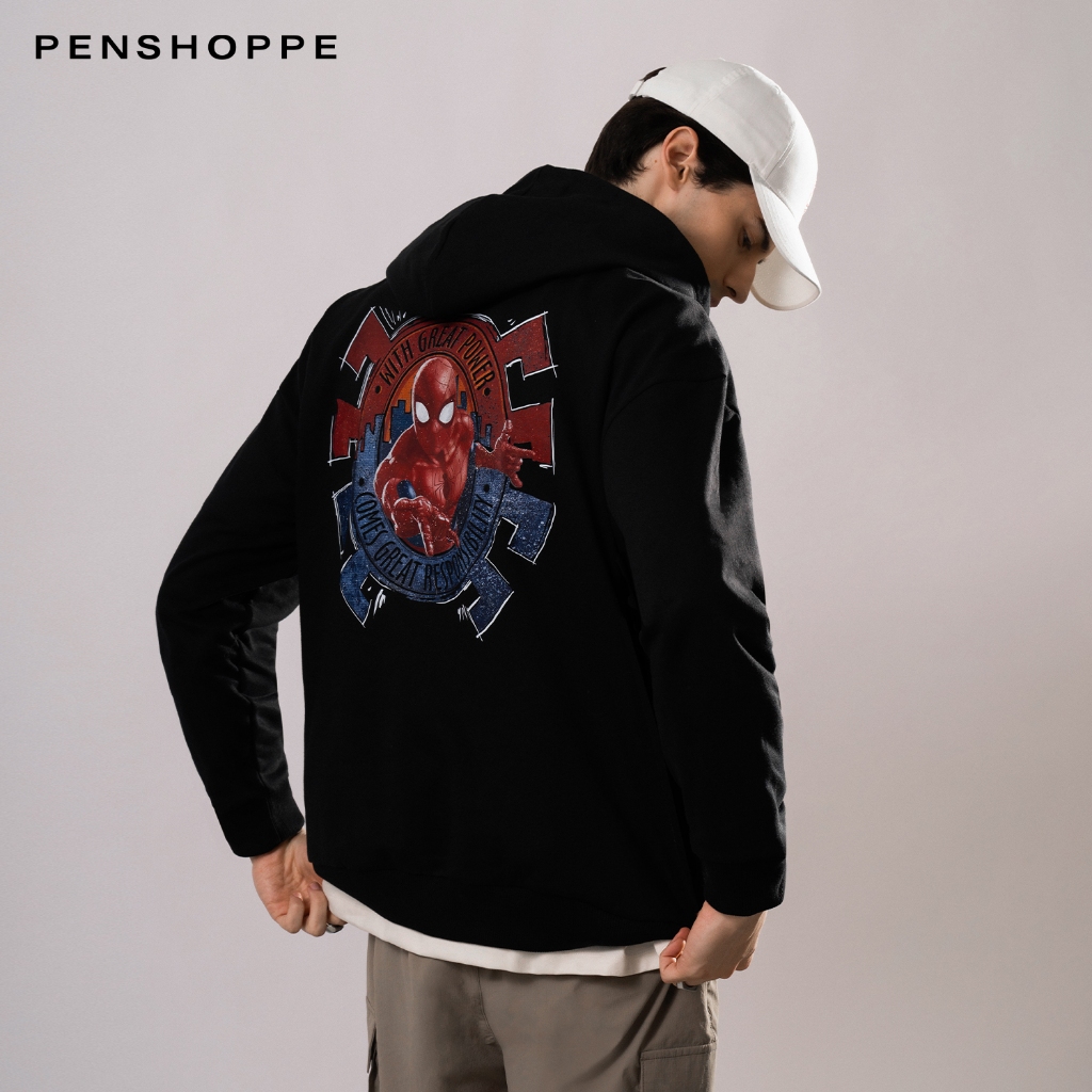 Penshoppe Marvel Spider Man Pullover Hoodie For Men Black