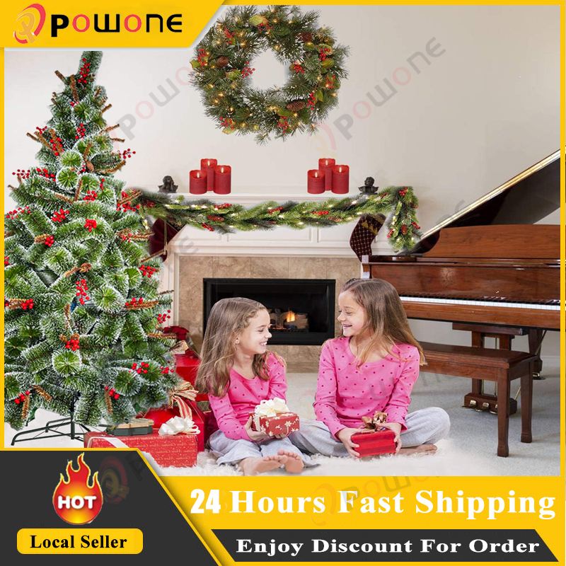 Christmas Trees With Sturdy Metal Supports Pine Cones Red Berries Pine ...